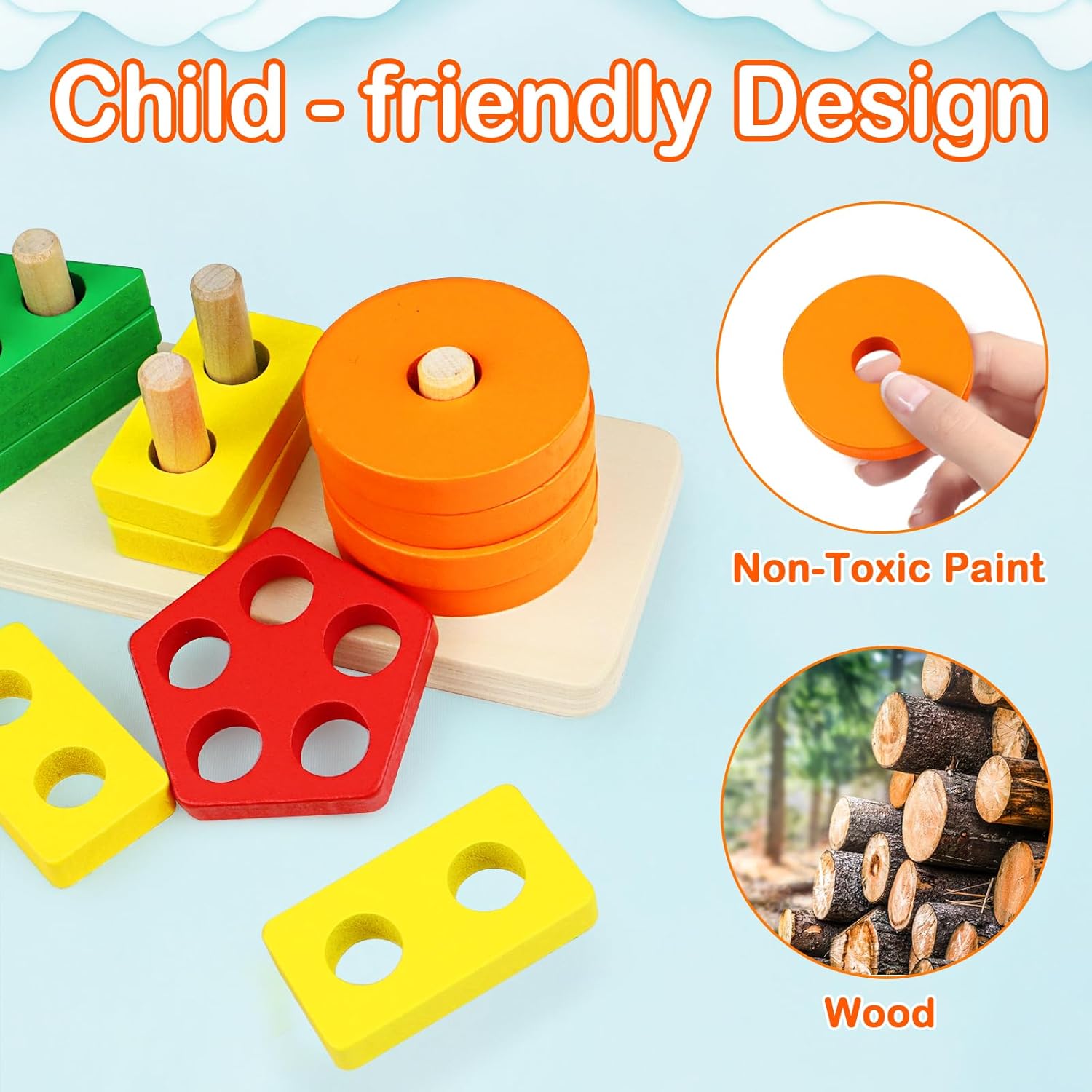 Montessori Toys for 1 to 3-Year-Old Boys Girls Toddlers, Wooden Sorting & Stacking Toys for Toddlers and Kids Preschool, Educational Color Recognition Shape Sorter, Learning Puzzles Gift